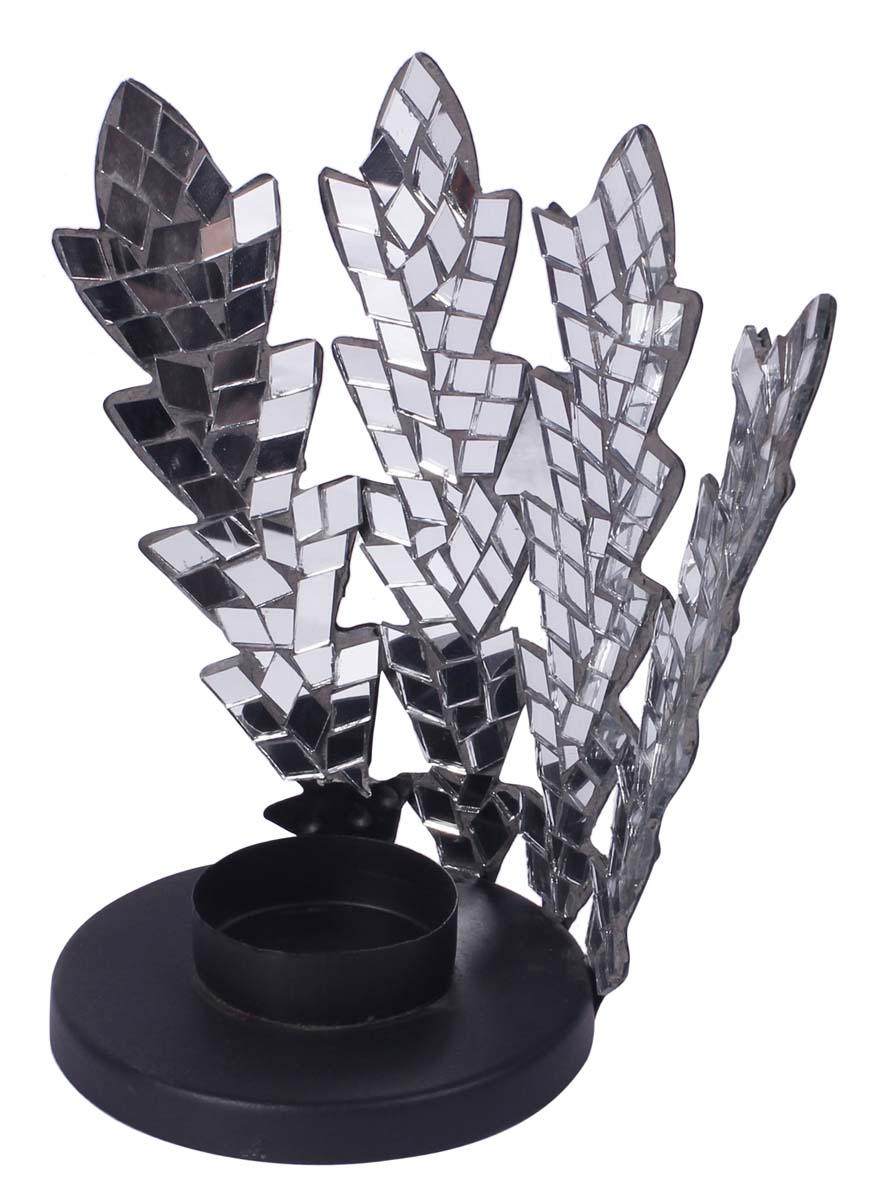 6” Crown Tea-Light Holder in Iron with Mirror-Work - Black - Mosaic Art Decor from India - Buy in Bulk Wholesale